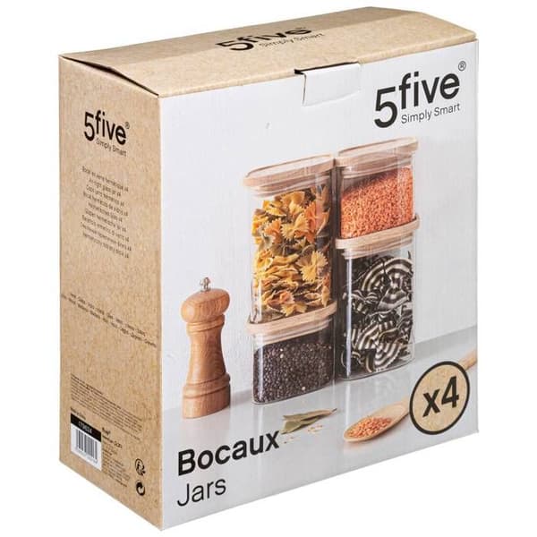 5five - 4 stapelbara glasburkar "hermet" trälock