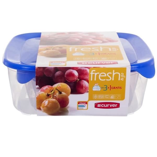 Fryssäkra fyrkantiga matförvaringsbehållare av plast med blått lock, set med 4 st (0,8l +...