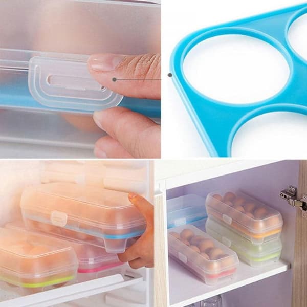 Ägghållare i plast med 15 rutnät, BPA-fri kylarrangör med lock, förvaringsbehållare för kylskåp, klar