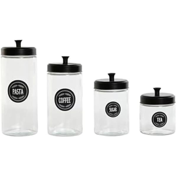 Krukor - HOME ESPRIT - Set med 4 - Metall och glas - Svart - 10,4 x 10,4 x 26,4 cm