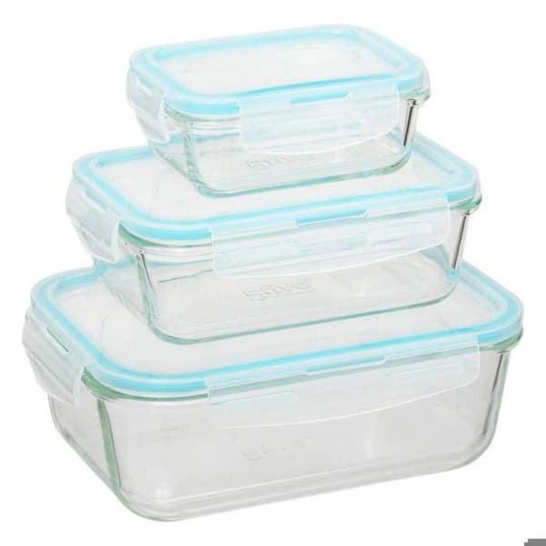Rektangulär förvaringsbehållare - Clipeat - Glas - Set med 3 - 300 ml, 800 ml, 1730 ml