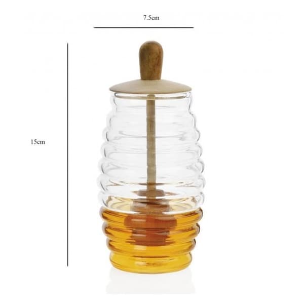 Pot för honung i glas och trä 15 cm Ø7,5 cm 0,000000 Transparent