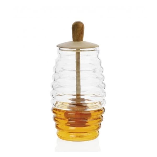 Pot för honung i glas och trä 15 cm Ø7,5 cm 0,000000 Transparent