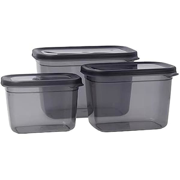 Fyrkantiga behållare - QUID - Set med 3 - 80 cl, 130 cl, 230 cl - Plast - Grå