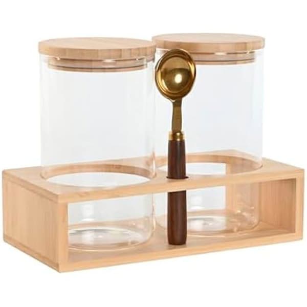 Krukor - HOME ESPRIT - Set med 2 - Bambu och borosilikatglas - Flerfärgad - 12 x 24 x 18,5 cm