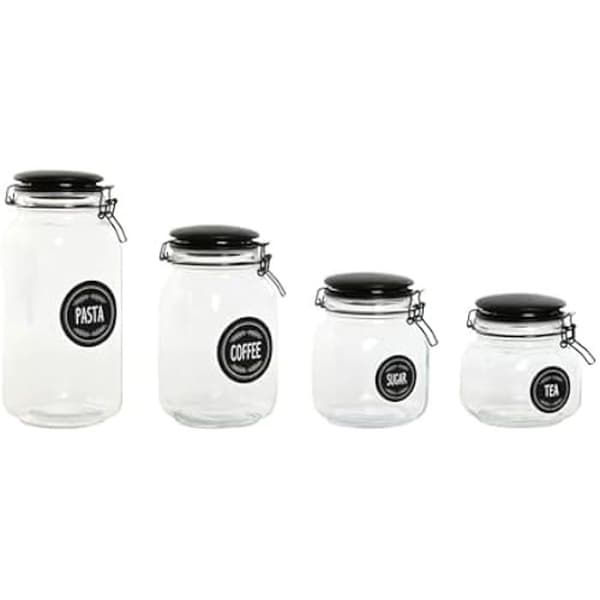 Krukor - HOME ESPRIT - Set med 4 - Metall och glas - Svart - 2 L - 11,4 x 11,4 x 26,7 cm