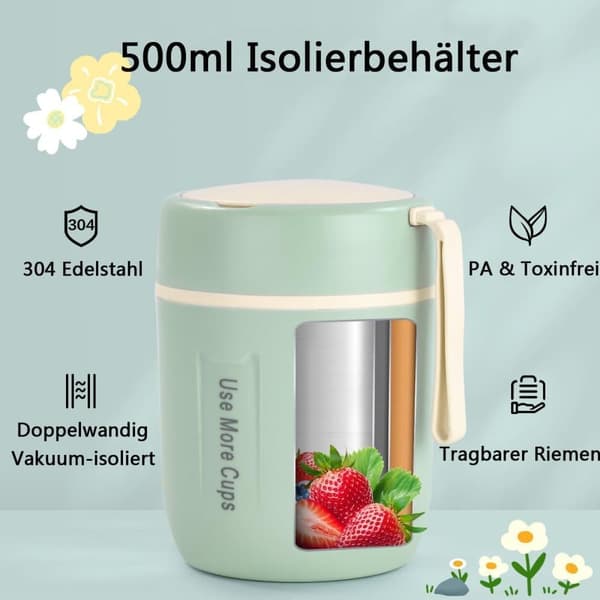 Isolerad matlåda, håller maten varm, rostfri termosbehållare med sked, läckagesäker design, 500 ml