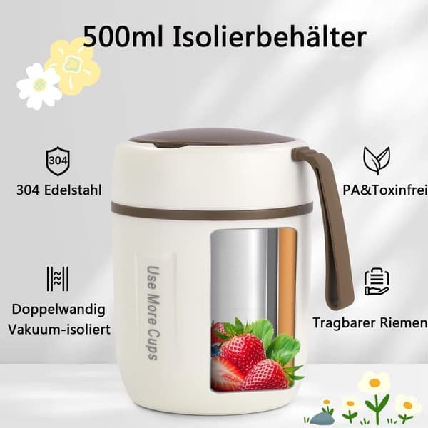 Isolerad matlåda, håller maten varm, rostfri termosbehållare med sked, läckagesäker design, 500 ml