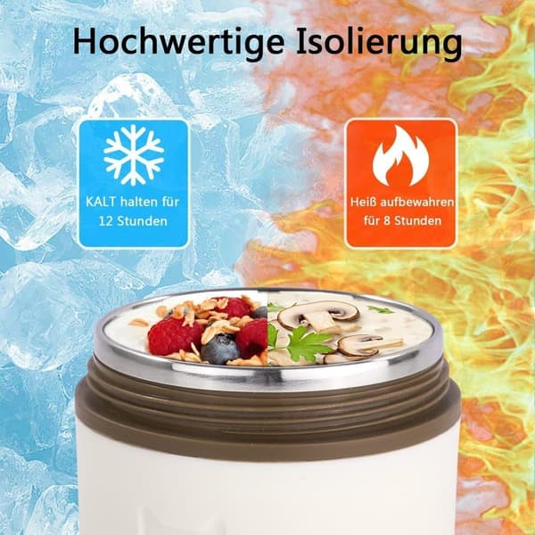 Isolerad matlåda, håller maten varm, rostfri termosbehållare med sked, läckagesäker design, 500 ml