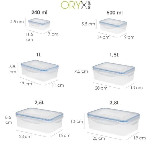 Set med lufttäta rektangulära plastbehållare (6 stycken) AFT 05025070