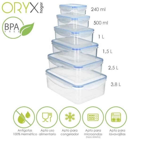 Set med lufttäta rektangulära plastbehållare (6 stycken) AFT 05025070