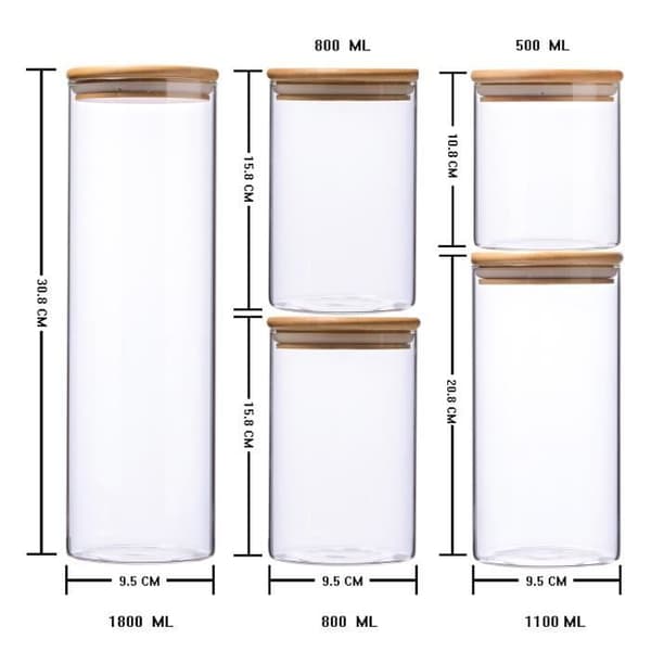 Förvaringsbehållare i borosilikatglas med hermetiskt lock (5-pack)