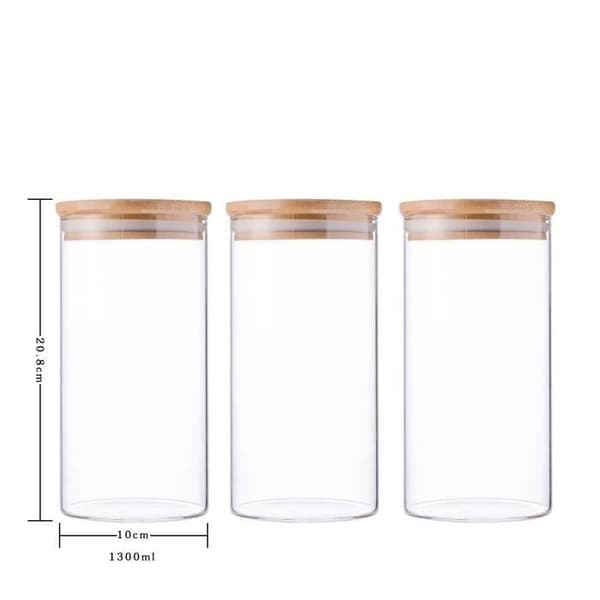 3x1300ml Förvaringsburkar i Borosilikatglas med Tätslutande Lock (10x20cm)