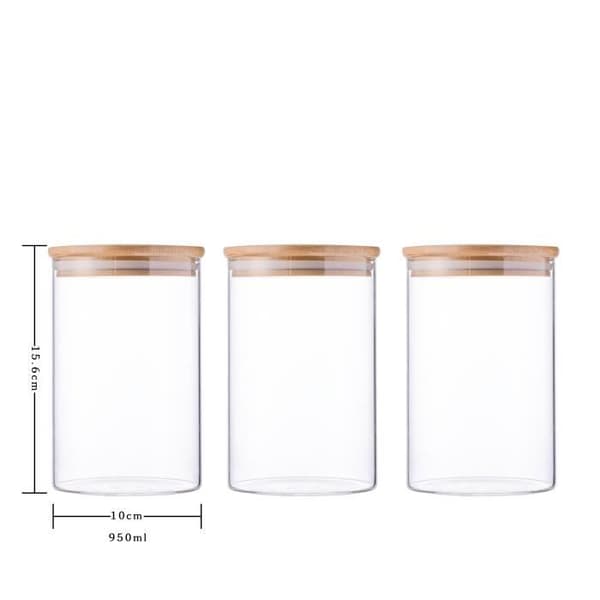 3x1000ml burkar Borosilikatglas Förvaringsburkar för matförvaring med lufttätt lock (10x15cm)
