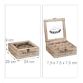 Miniatyrbild 4 av 6: Relaxdays Teeskrivlåda, 9 fack, trä, organizer med visningsfönster, displayer, 9x24x25 cm, natur