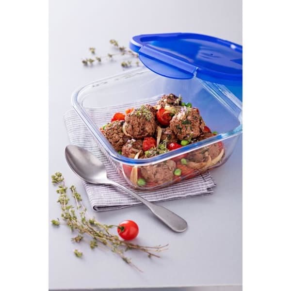 PYREX COOK & GO Fyrkantig förvaringsskål 1,9 21 cm + Blått lock