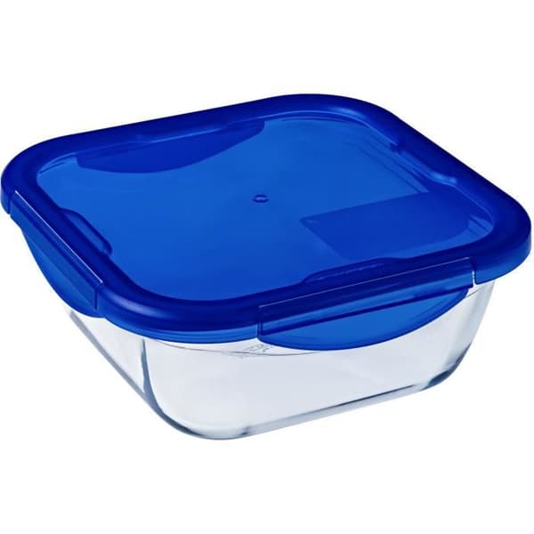 PYREX COOK &amp; GO Fyrkantig förvaringsskål 1,9 21 cm + Blått lock
