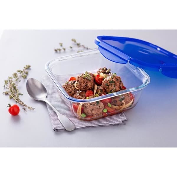 PYREX COOK &amp; GO Fyrkantigt förvaringsfat 0,8l 16cm + Blått lock