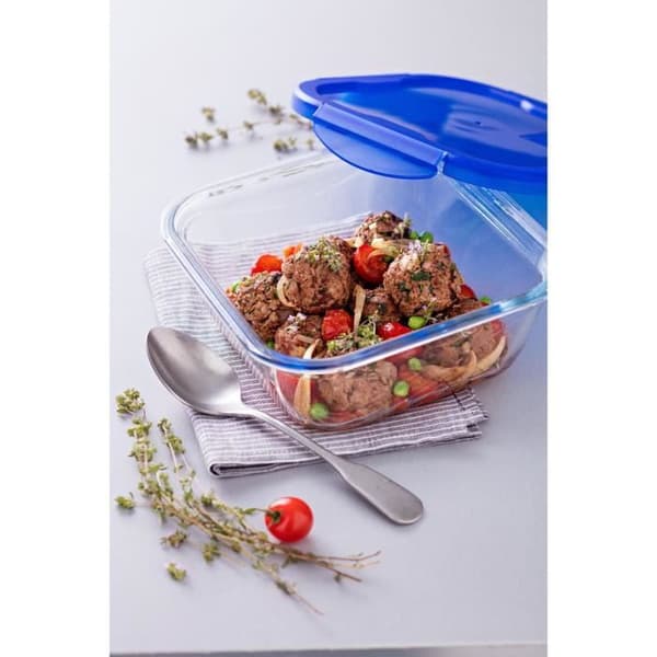 PYREX COOK & GO Fyrkantigt förvaringsfat 0,8l 16cm + Blått lock