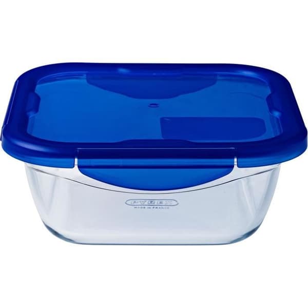 PYREX COOK &amp; GO Fyrkantigt förvaringsfat 0,8l 16cm + Blått lock