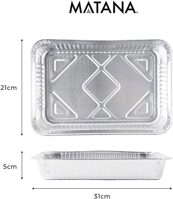 25 stora engångsbrickor i aluminium - MATANA - (2000ml/31x21cm) - Matlagning, bakning, grillning, frysning