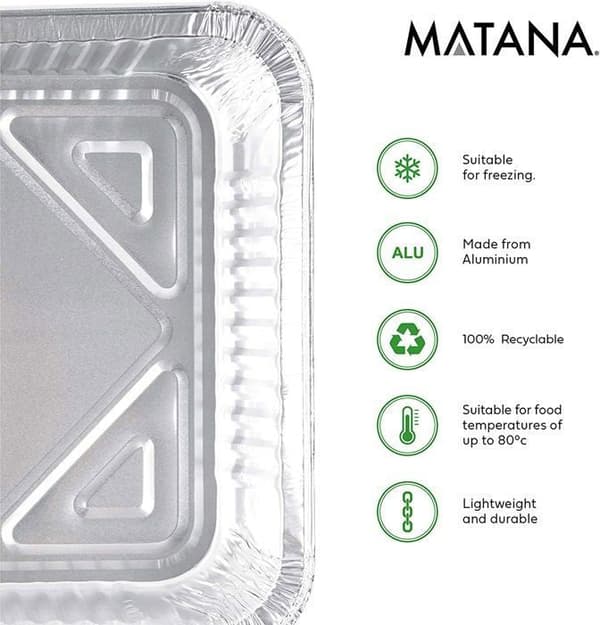 25 stora engångsbrickor i aluminium - MATANA - (2000ml/31x21cm) - Matlagning, bakning, grillning, frysning