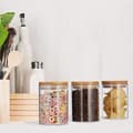 Miniatyrbild 3 av 6: Relaxdays Glasförvaringslådor, set om 3, storlekar 600 ml, pasta, ris, flingor, kaffe, D 5 cm, bambu