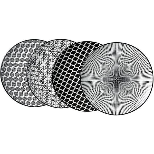 Ritzenhoff - Breker Set med 4 porslinstallrikar, vit och svart, 27 x 27 x 2 cm - Speiseteller-Set Takeo,