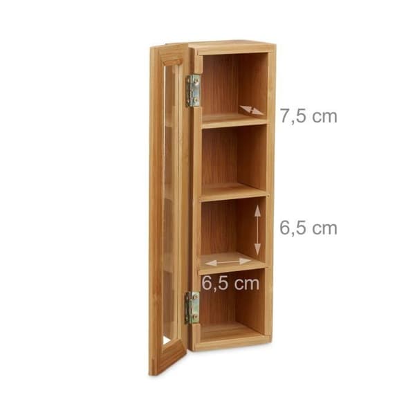 Relaxdays Telåda Bambu Plastfönster Tepåse 4 fack Löst te Örtte HxBxD: 9 x 30 x 9 cm, Naturligt