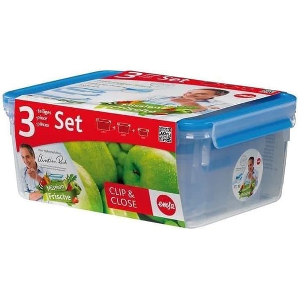 Rektangulär klämma & stäng lådor 0,55, 1 och 3 L - set om 3