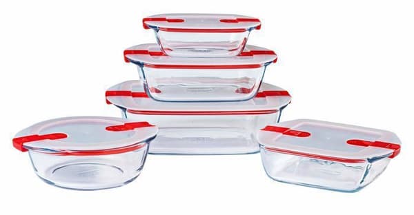 Pyrex (R) - Cook - Värme - Set med 5 glasfat med lufttäta lock, mikrovågssäker - BPA-fri