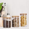 Miniatyrbild 3 av 6: Relaxdays Glasförvaringslådor, set om 3, storlekar 500, 700, 1000 ml, pasta, ris, flingor, kaffe, D 9,5 cm, bambu