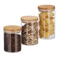 Miniatyrbild 1 av 6: Relaxdays Glasförvaringslådor, set om 3, storlekar 500, 700, 1000 ml, pasta, ris, flingor, kaffe, D 9,5 cm, bambu