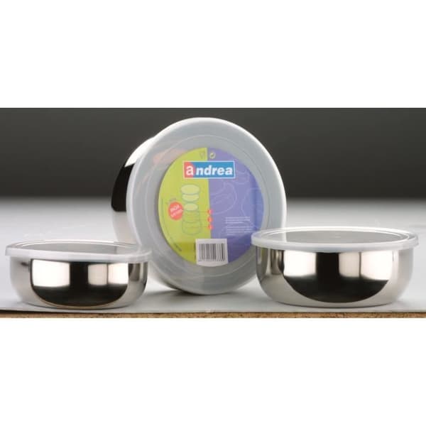 Ibili 712000 Set med 3 matbehållare i rostfritt stål med plastlock (14+16+18 cm)