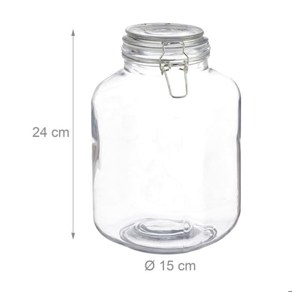 Relaxdays glasburk, 3 liter, konserverad, stor burk, lufttät, läckagetät med klämma, XXL, transparent