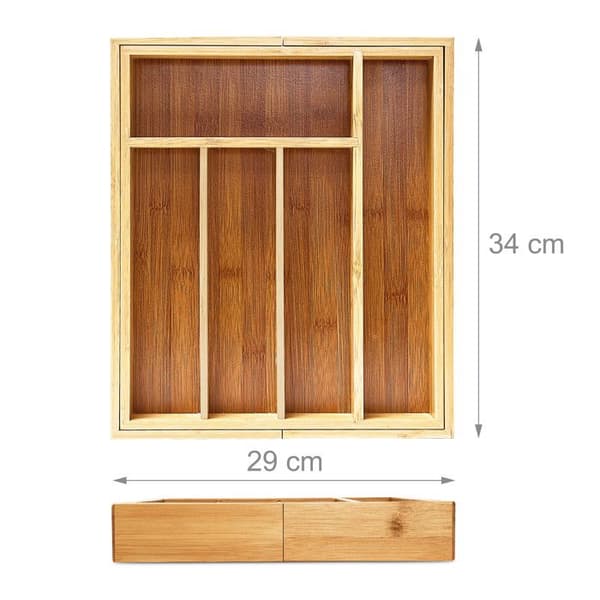 Relaxdays Expanderbar Bestickbricka Organizer för Kökslåda Bamboo Nature - 10018883