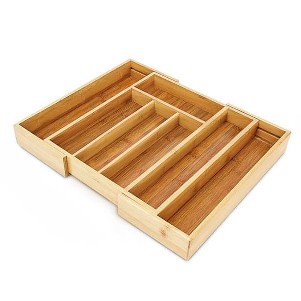 Relaxdays Expanderbar Bestickbricka Organizer för Kökslåda Bamboo Nature - 10018883