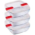 Miniatyrbild 1 av 2: Pyrex - Cook and Heat Cook &amp; Heat - Set med tre 1L fyrkantiga matbehållare av glas med speciellt mikro-på lufttätt lock