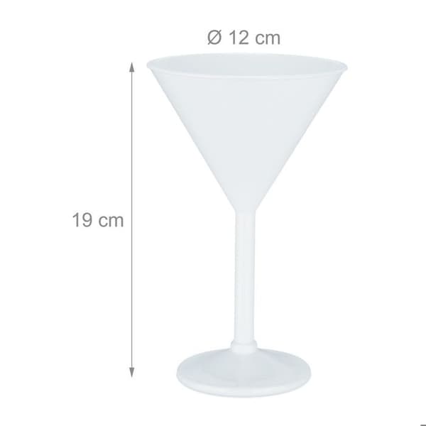 Relaxdays Martini glas i set om 6, plast, robust och BPA-fri, återanvändbar, fot, elegant, ca 250 ml, vit
