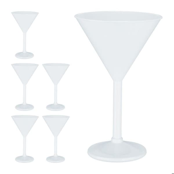 Relaxdays Martini glas i set om 6, plast, robust och BPA-fri, återanvändbar, fot, elegant, ca 250 ml, vit