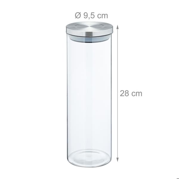 Relaxdays Set med 4 glasburkar, 1,6 l, hermetisk, lock av rostfritt stål, matdesignerburk, transparent/silver