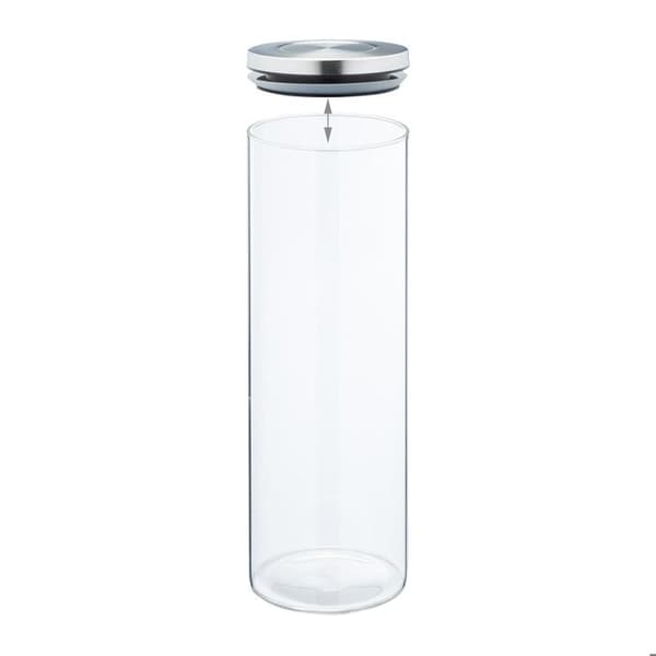 Relaxdays Set med 4 glasburkar, 1,6 l, hermetisk, lock av rostfritt stål, matdesignerburk, transparent/silver