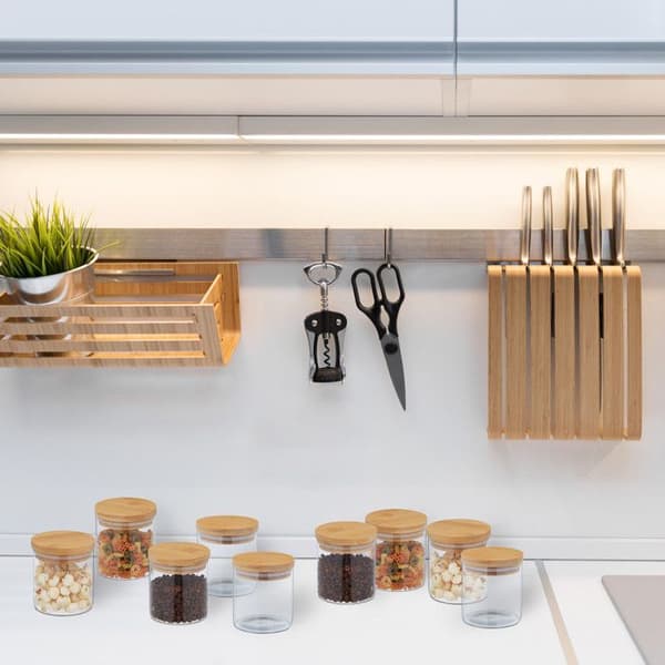 Relaxdays Set med 9 glasburkar, små burkar med bambulock, 500 ml, lufttät, genomskinlig/natur