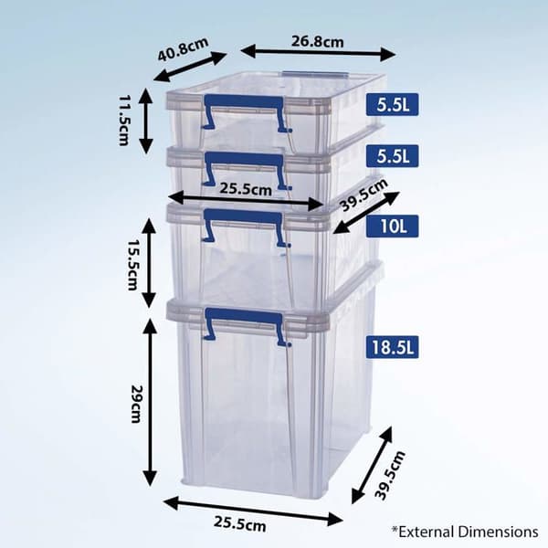 Lot 4 plastlådor 2x5,5L - 1x10L - 1x18,5L