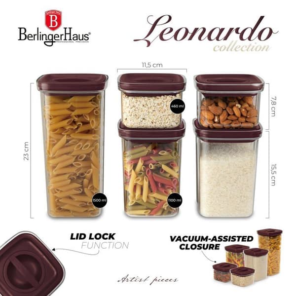 Förvaringslådor - hermetiska lådor Berlinger haus - BH-8574 - SET MED 5 LEONARDO FÖRVARINGSKÄRL