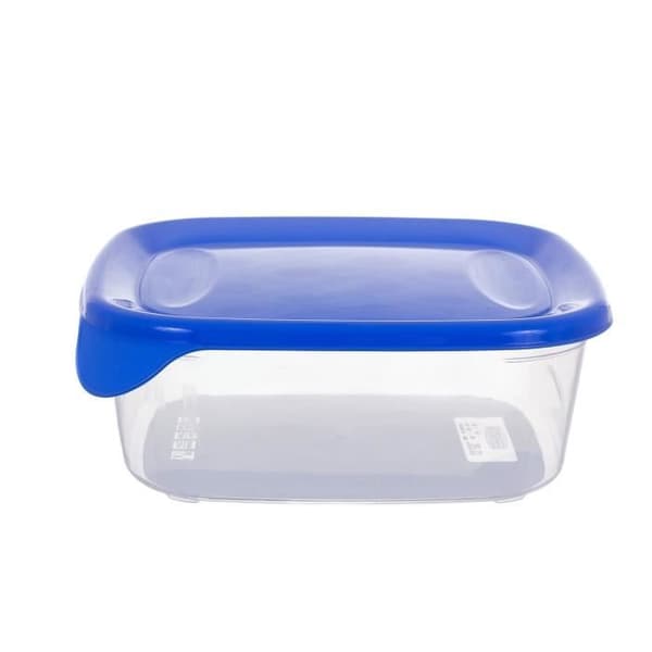 Fryssäkra fyrkantiga matförvaringsbehållare av plast med blått lock, set med 3 st (0,8 l)...