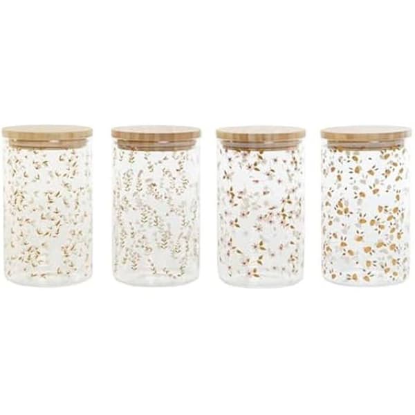 Burk - DKD HOME DECOR - Set om 4 i bambu och borosilikatglas - 1L - 10x10x17 cm - Flerfärgad