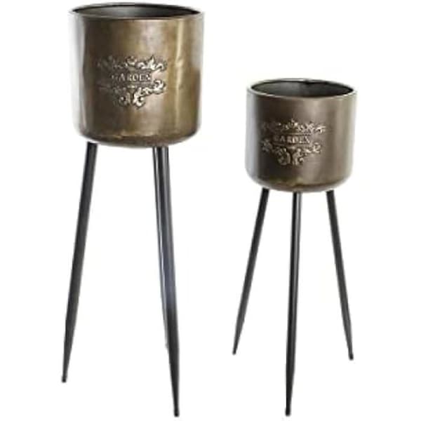 Set med blomkrukor - DKD Home Decor - Metall - Svart och champagne - Mått 25x25x80,5 cm