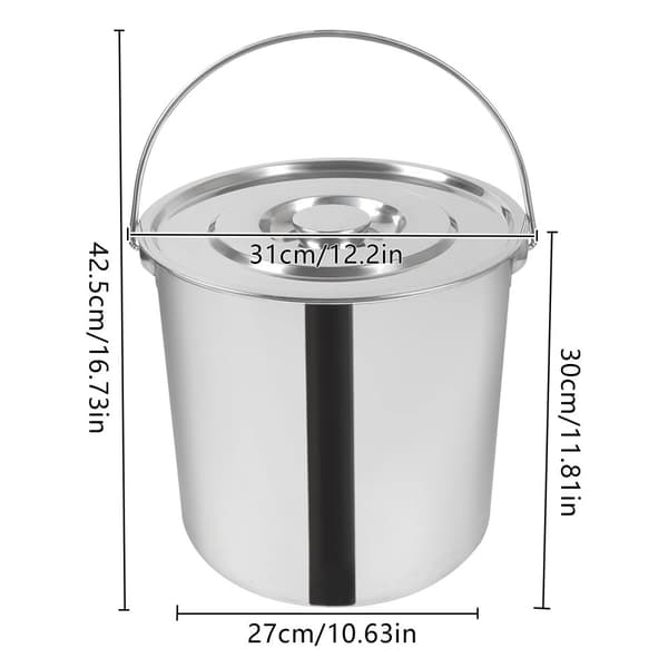 Rostfritt Stål Hink, 20L Kapacitet, Hållbar 1,6mm Tjocklek,Silver