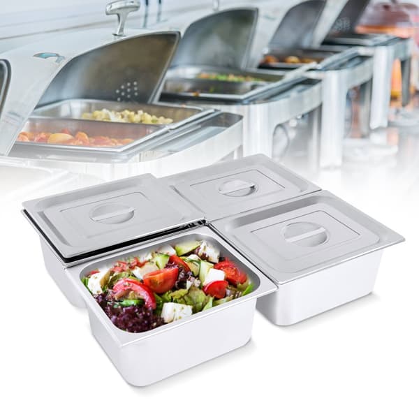 Rostfria stålpannor för ångbord, 7L kapacitet, 6 tum djup, set om 4 med lock